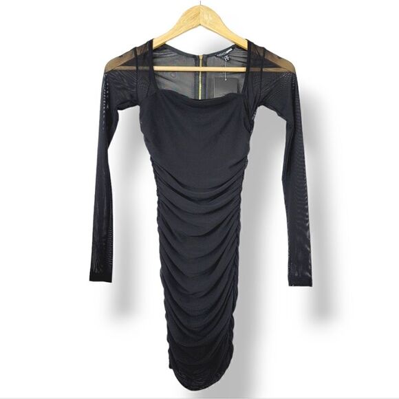 NEW Fashion Nova Oh So Fresh Ruched Mesh Mini Dress in Black Size XS - Picture 3 of 11